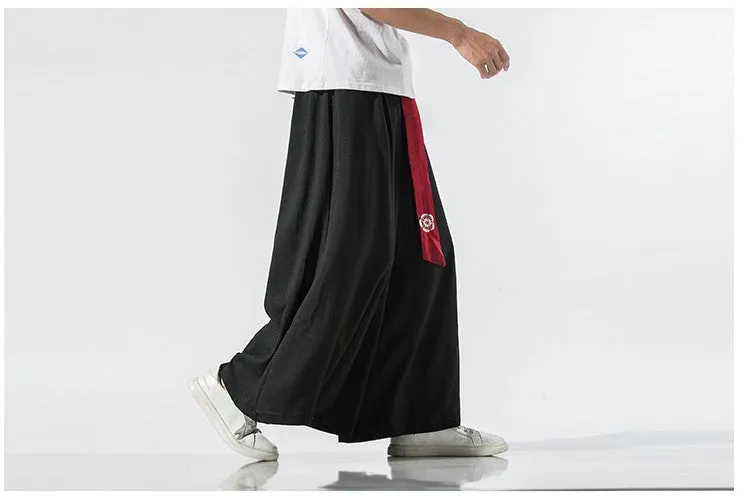 Black Skirt Pants with Red Waist Sash