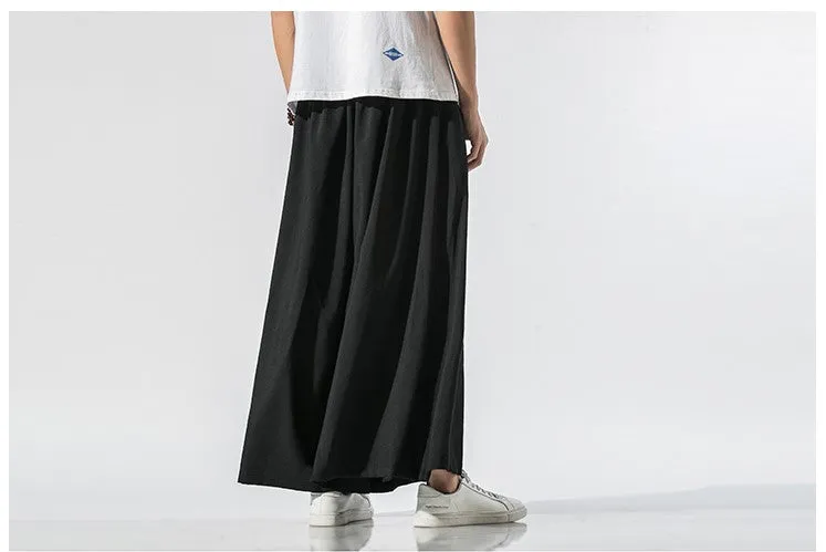 Black Skirt Pants with Red Waist Sash