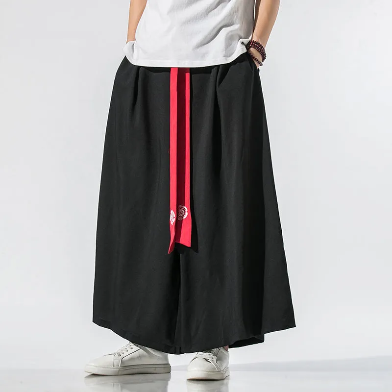 Black Skirt Pants with Red Waist Sash