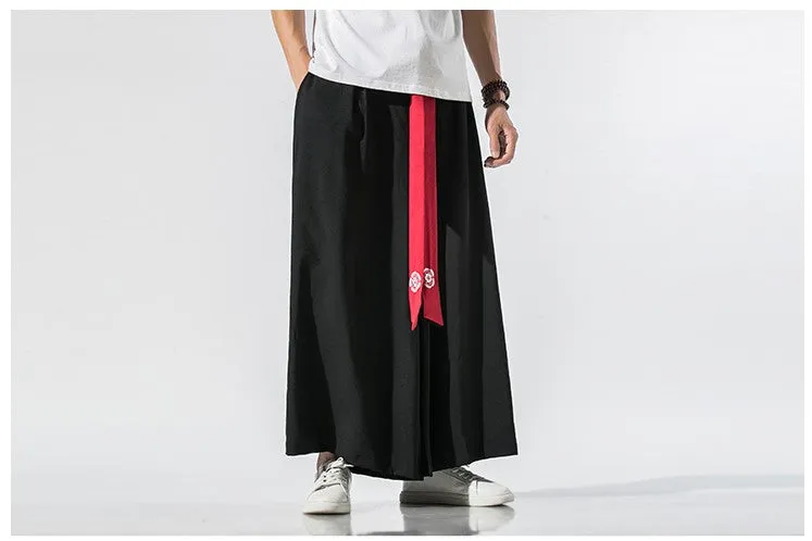 Black Skirt Pants with Red Waist Sash