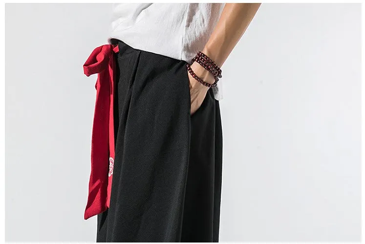 Black Skirt Pants with Red Waist Sash