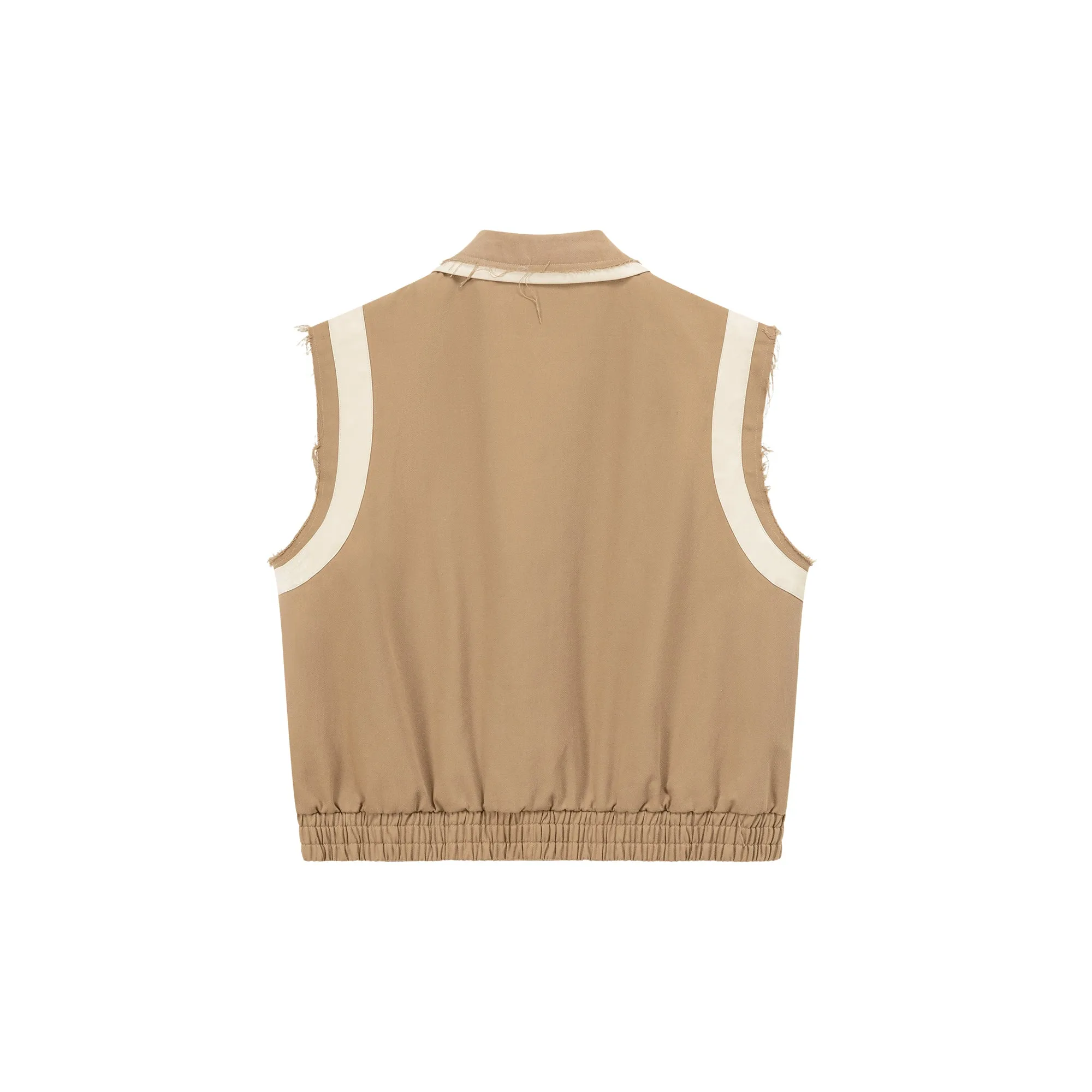 Color Pocket Raw Edge Zipper Vest