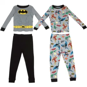 DC Comics Batman Costume & JLA Long Sleeve 4-Piece Pajama Set