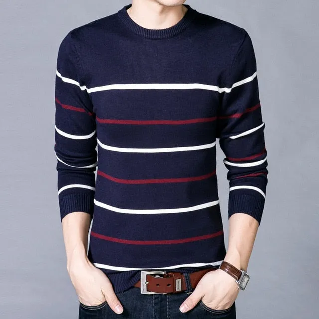 HEE GRAND Brand New Men's Clothing 2018 New Spring O-neck Sweater Fashion Striped Casual Knitted Slim Fit Men Sweater MZL725