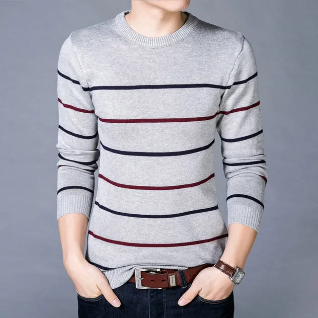 HEE GRAND Brand New Men's Clothing 2018 New Spring O-neck Sweater Fashion Striped Casual Knitted Slim Fit Men Sweater MZL725
