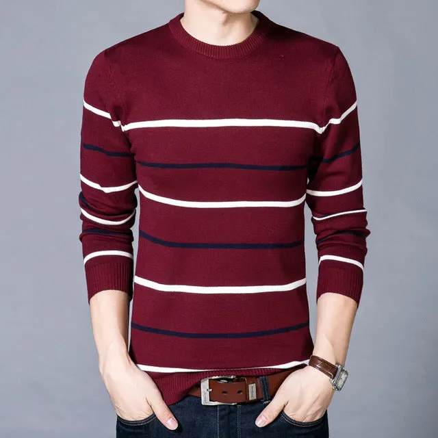 HEE GRAND Brand New Men's Clothing 2018 New Spring O-neck Sweater Fashion Striped Casual Knitted Slim Fit Men Sweater MZL725
