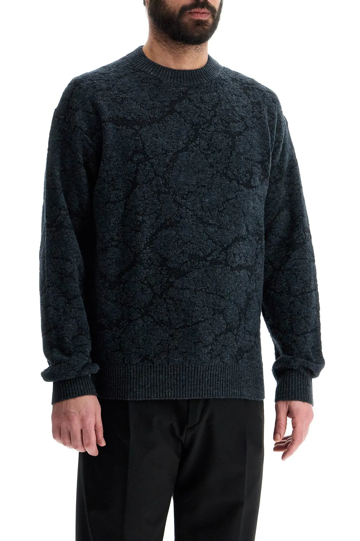 MEN'S BLACK WOOL SWEATER WITH WIDE NECK REGULAR FIT