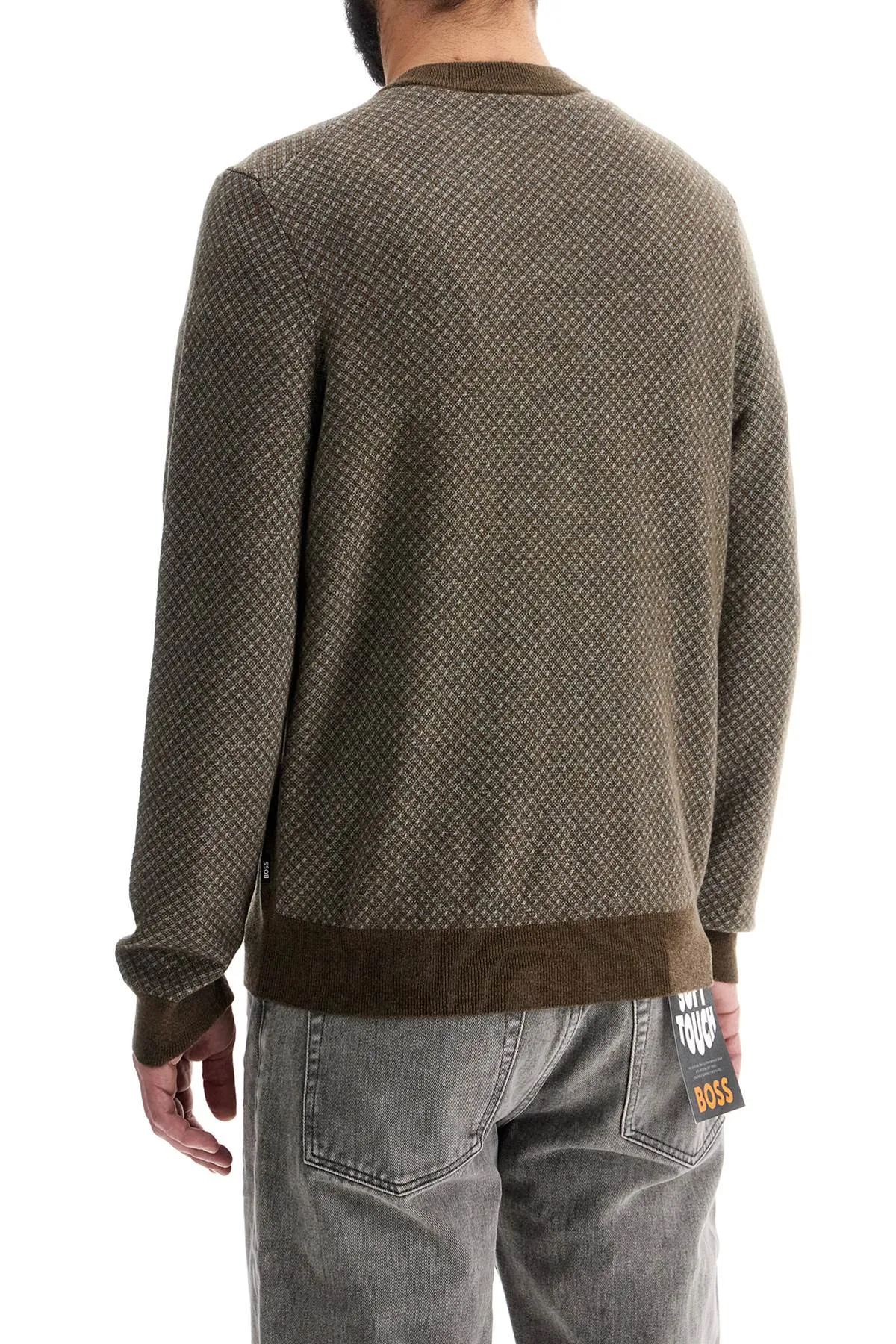 slim fit diamond pattern green wool and cotton sweater 50526989 OPEN GREEN
