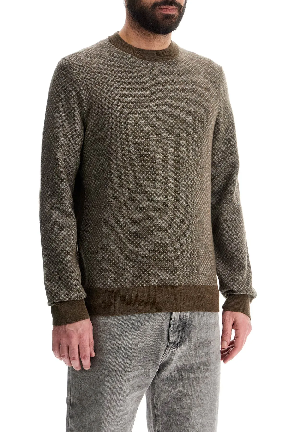 slim fit diamond pattern green wool and cotton sweater 50526989 OPEN GREEN