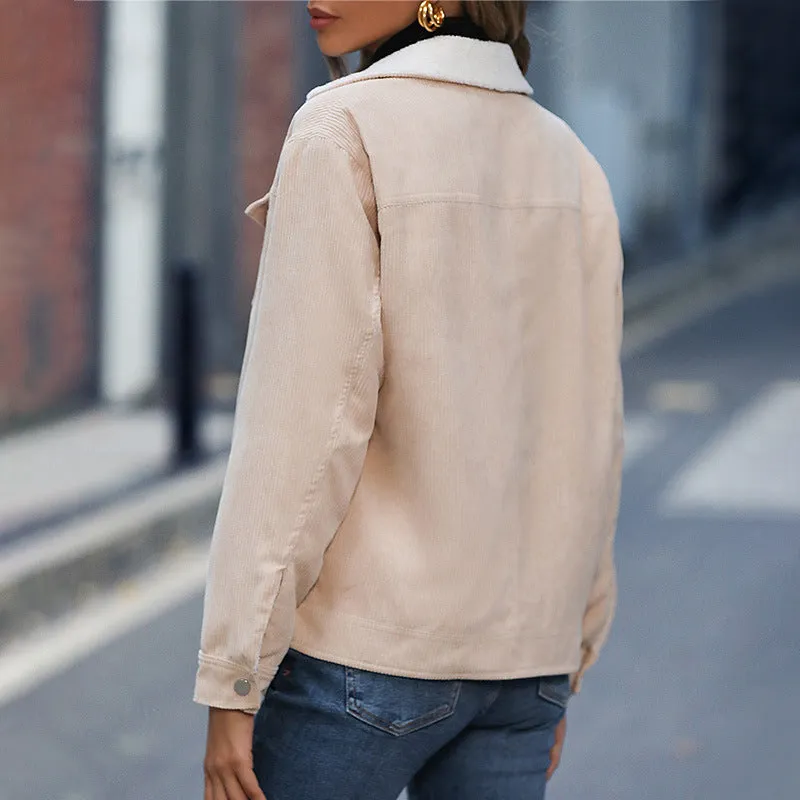Solid Color Loose Lapel Corduroy Jacket Wholesale Coats
